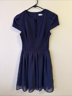 Tobi Navy Short-Sleeve Keyhole Fit-and-Flare Dress